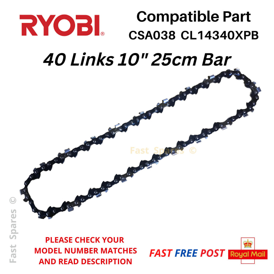 RYOBI RXPR01 Replacement Chainsaw Chain 25cm 10 inch 40 Links FAST POST
