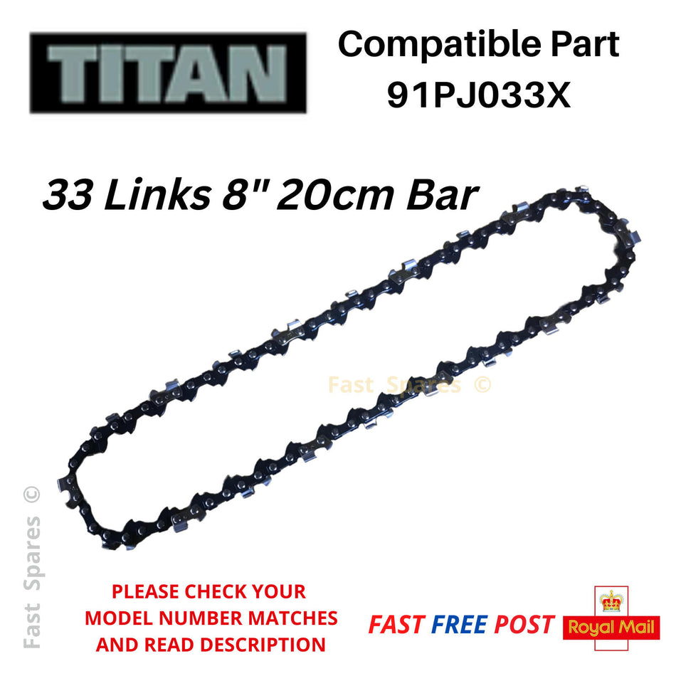 TITAN TTPS750 20cm Pole Saw Chainsaw Chain 8" Bar 33 Drive Links FAST POST