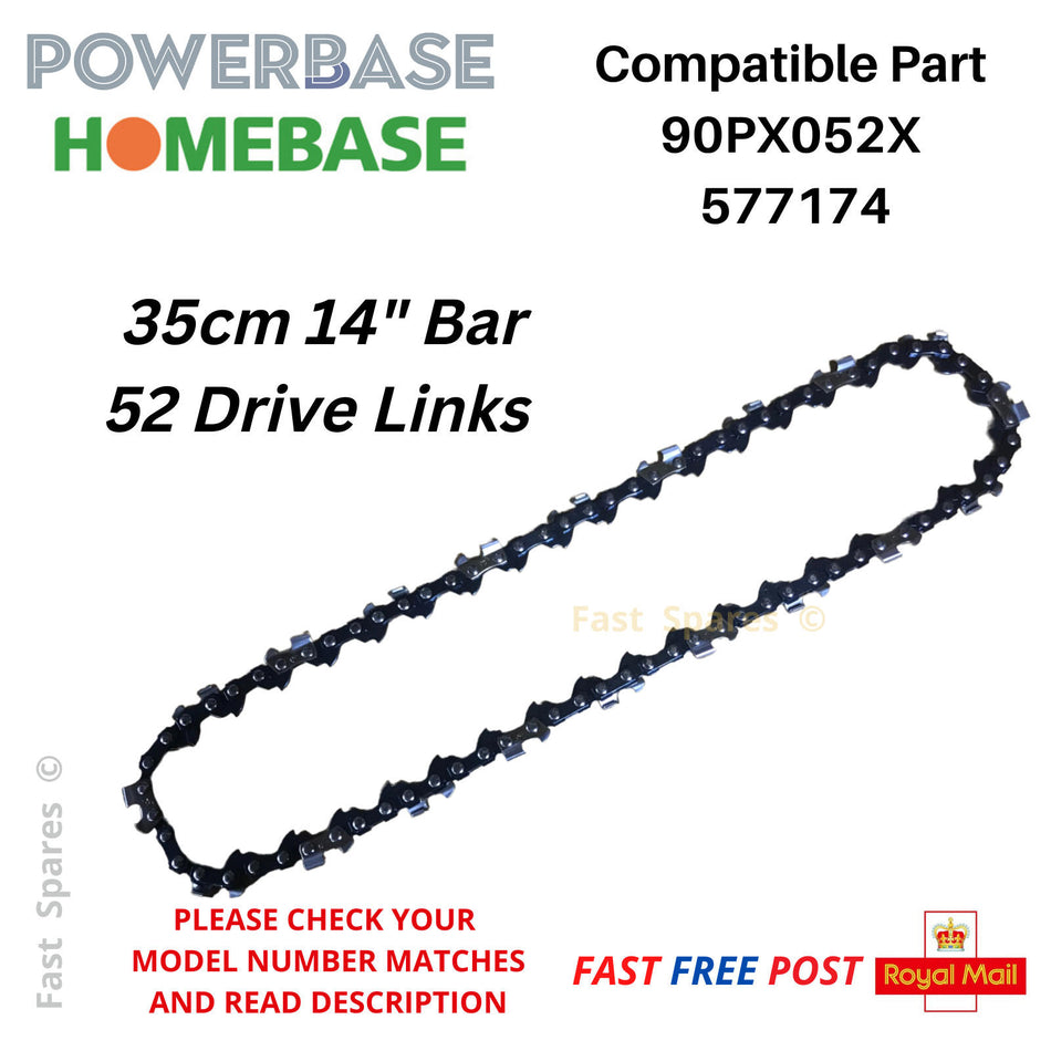 Powerbase 40V Cordless 35cm Chainsaw Chain 52 Drive Links 90PX052X  FAST POST