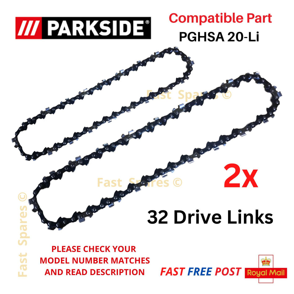 Parkside PGHSA 20-Li A1 Pruning Saw Chainsaw Chains 20cm 8" 32 Drive Links x2