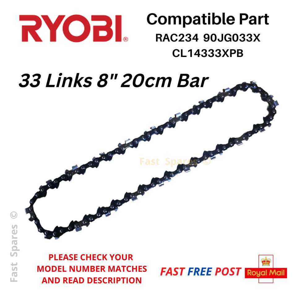 Ryobi RPP720 Chainsaw Replacement Chain  20cm 8" Bar  33 Drive Links FAST POST